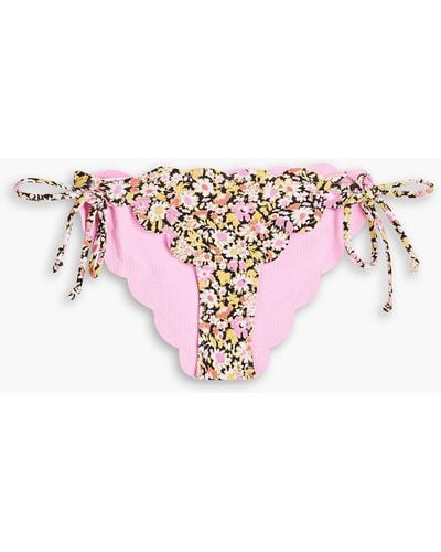 Marysia Swim Mott Reversible Printed Textured Stretch-crepe Low-rise Bikini Briefs - Pink