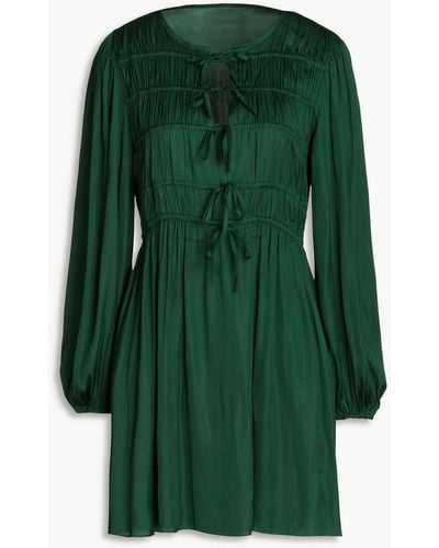 Maje Rinc Shirred Satin Mini Dress - Green