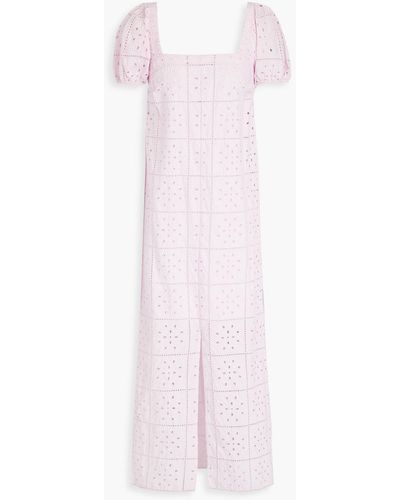Ganni Broderie Anglaise Cotton Midi Dress - Pink