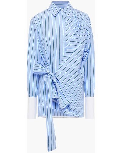 Victoria Beckham Wrap-effect Striped Cotton-poplin Shirt - Blue