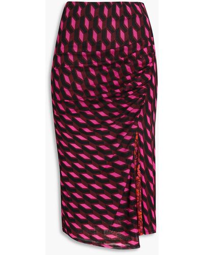 Diane von Furstenberg Dariella Reversible Printed Stretch-mesh Midi Skirt - Pink