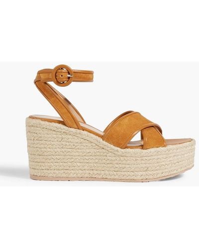 Gianvito Rossi Leather-trimmed Suede Espadrille Wedge Sandals - Metallic
