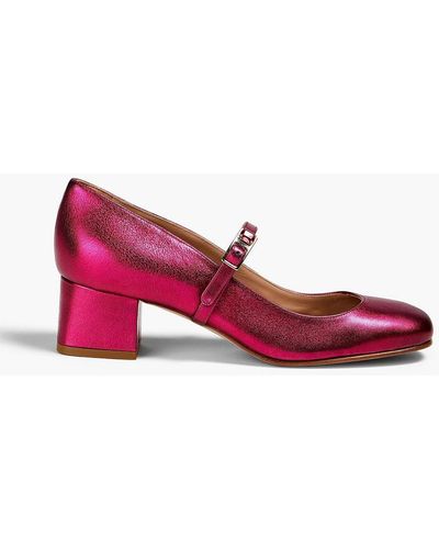 Red(V) Metallic Leather Mary Jane Court Shoes - Red