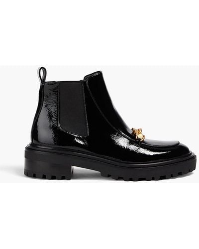 Tory Burch Jessa Embellished Patent-leather Chelsea Boots - Black