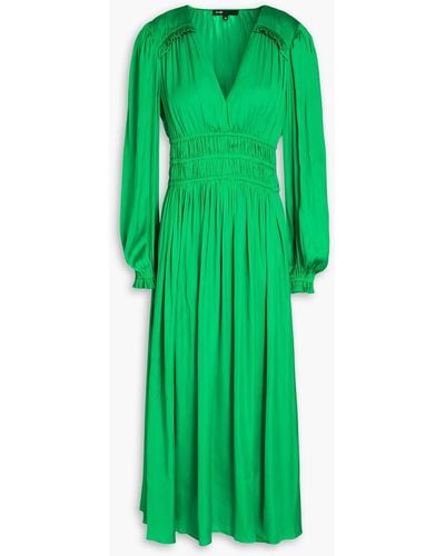 Maje Shirred Satin-crepe Midi Dress - Green