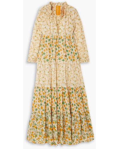 Yvonne S Tiered Floral-print Cotton Maxi Dress - Yellow