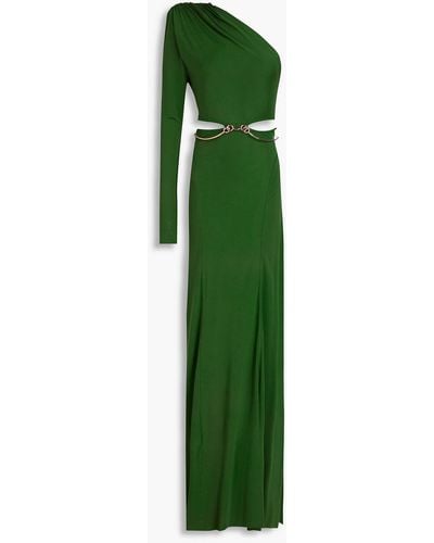 Victoria Beckham One-sleeve Belted Cutout Jersey Gown - Green