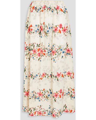 RED Valentino Floral-print Silk Crepe De Chine Midi Skirt - Grey