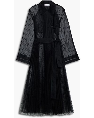 RED Valentino Belted Pleated Point D'esprit Trench Coat - Black