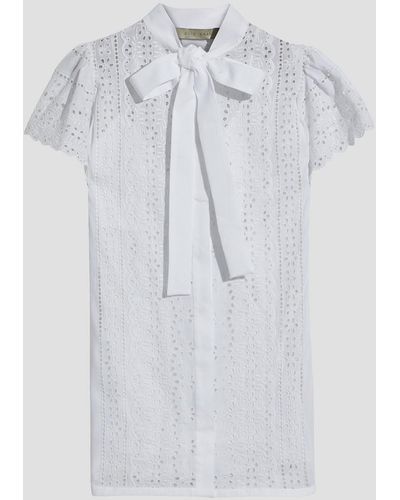 Elie Saab Pussy-bow Broderie Anglaise Cotton-blend Top - White