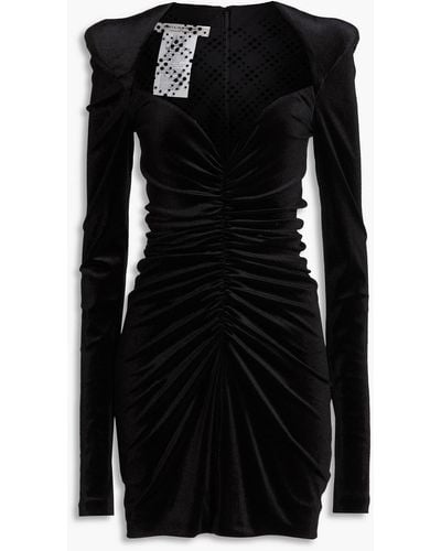 Philosophy Di Lorenzo Serafini Flocked Tulle-paneled Ruched Velvet Mini Dress - Black