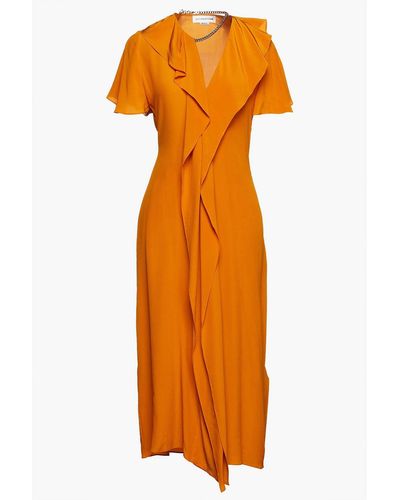 Victoria Beckham Chain-embellished Ruffled Silk Crepe De Chine Midi Dress - Orange