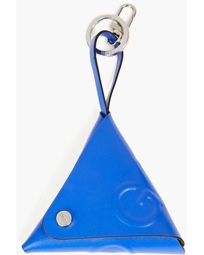 Ganni Triangle Embossed Leather Keychain - Blue