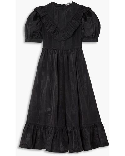 BATSHEVA May Ruffled Moire Midi Dress - Black