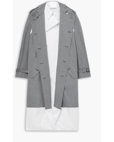Junya Watanabe Layered Pinstriped Wool-blend And Cotton-poplin Trench Coat - Grey