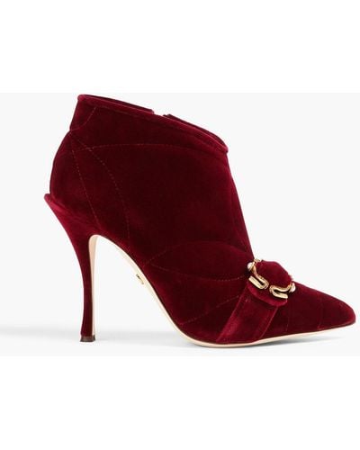 Dolce & Gabbana Burgundy Cotton Blend Velvet Ankle Boots Heel Shoes - Red