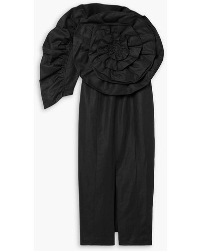 Mara Hoffman Valeria One-sleeve Cotton And Linen-blend Midi Dress - Black