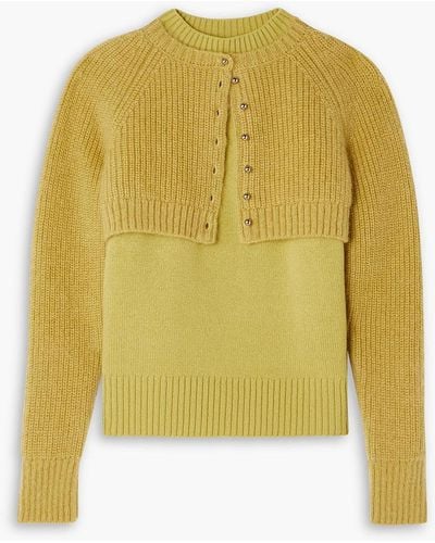Sacai Layered Mohair-blend And Wool Sweater - Yellow
