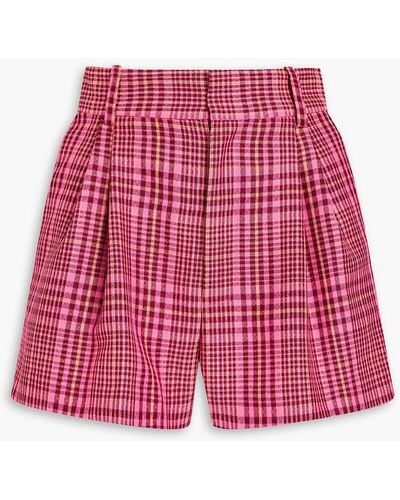 Area Embellished Cutout Checked Wool-blend Shorts - Red