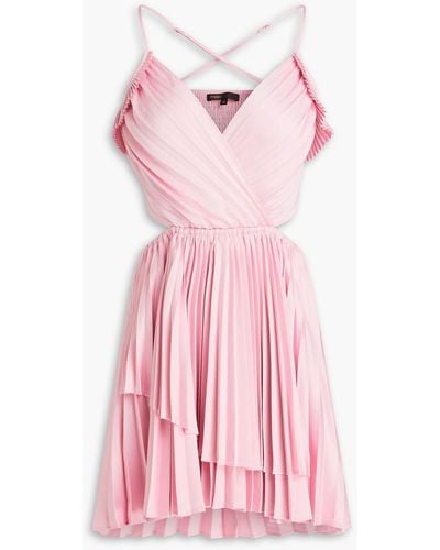 Maje Cutout Pleated Satin-crepe Mini Dress - Pink