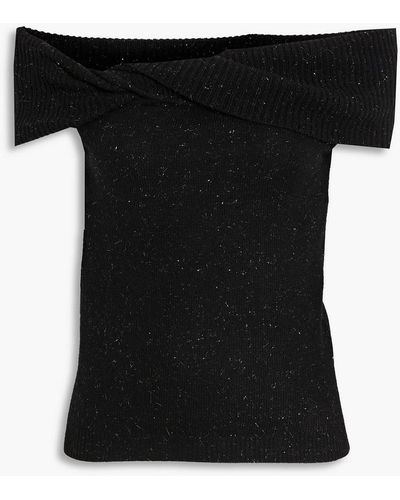 Autumn Cashmere Off-the-shoulder Twisted Metallic Cashmere-blend Top - Black