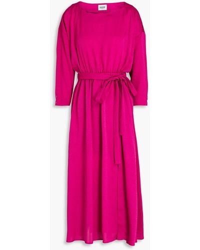 Claudie Pierlot Belted Gathered Jacquard Midi Dress - Pink