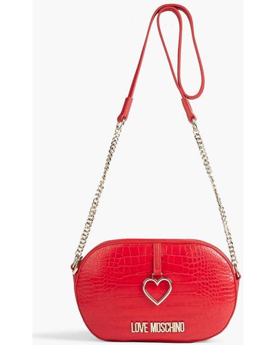 Love Moschino Faux Croc-effect And Pebbled-leather Shoulder Bag - Red
