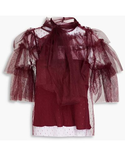 RED Valentino Pussy-bow Tulle-paneled Point D'esprit Top - Red