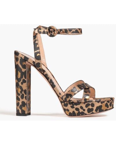 Gianvito Rossi Poppy Leopard-print Metallic Leather Platform Sandals - White