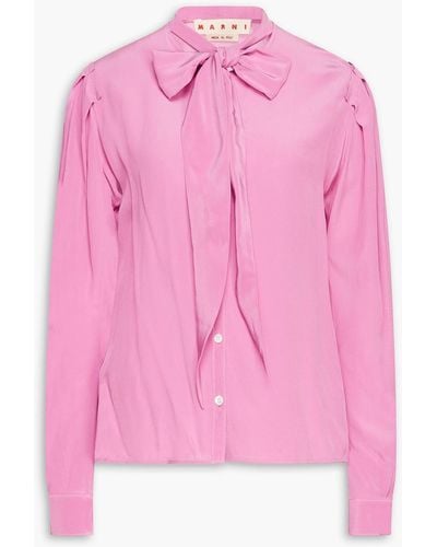 Marni Pussy-bow Silk Crepe De Chine Blouse - Pink