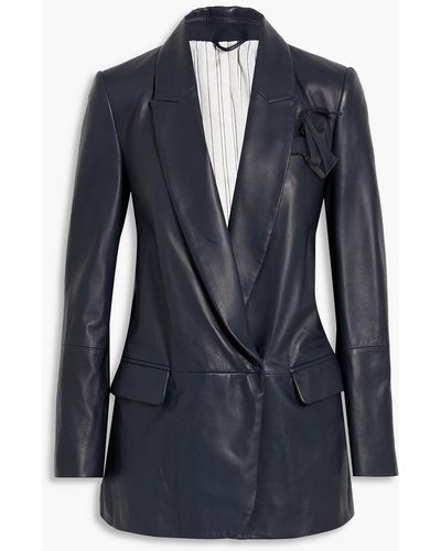 Brunello Cucinelli Double-breasted Bead-embellished Leather Blazer - Blue