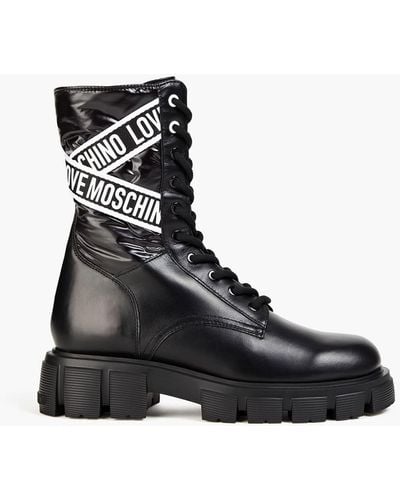 Love Moschino Shell And Leather Combat Boots - Black
