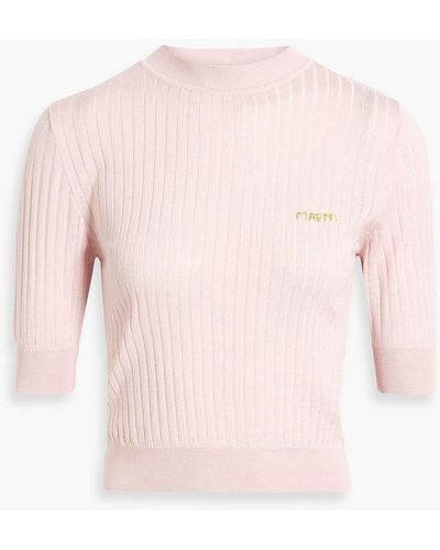 Marni Embroidered Ribbed Wool And Silk-blend Jumper - Pink
