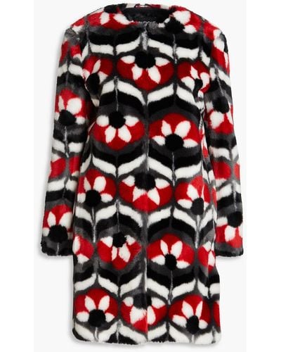 Boutique Moschino Faux Fur Coat - Red