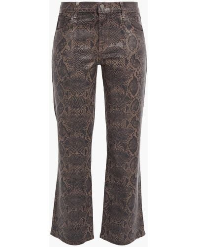 J Brand Waxed Snake-print Mid-rise Kick-flare Jeans - Brown