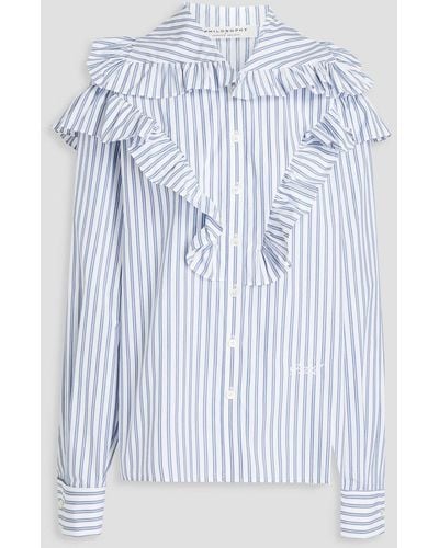 Philosophy Di Lorenzo Serafini Ruffled Striped Cotton-poplin Shirt - Blue