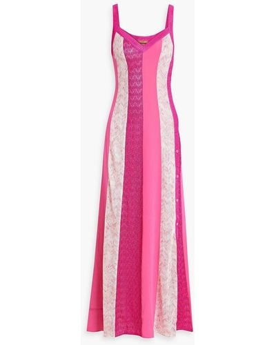 Missoni Metallic Crochet-knit And Crepe Maxi Dress - Pink