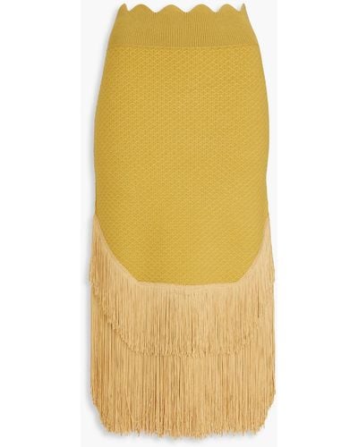 Victoria Beckham Fringed Jacquard-knit Midi Skirt - Yellow