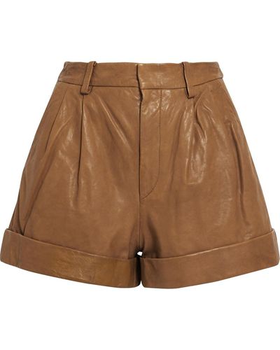 Isabel Marant Abot Pleated Leather Shorts - Brown