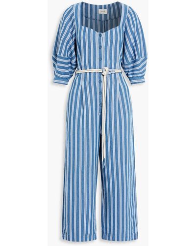 Joie Shelburna Belted Striped Cotton Jumpsuit - Blue