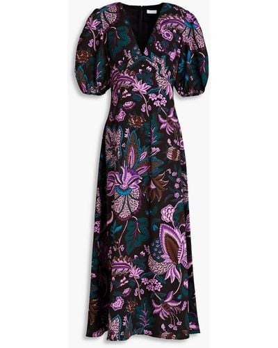 RHODE Irina Floral-print Crepe Midi Dress - Purple