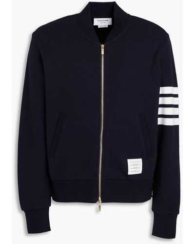 Thom Browne Striped French Cotton-terry Bomber Jacket - Blue