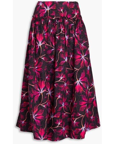 Ulla Johnson Emmy Floral-print Cotton-poplin Midi Skirt - Purple