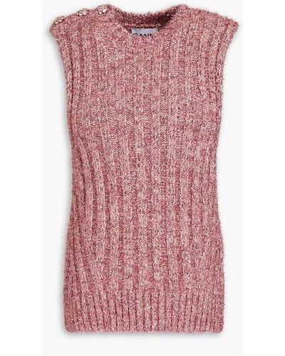 Ganni Crystal-embellished Metallic Ribbed-knit Vest - Pink