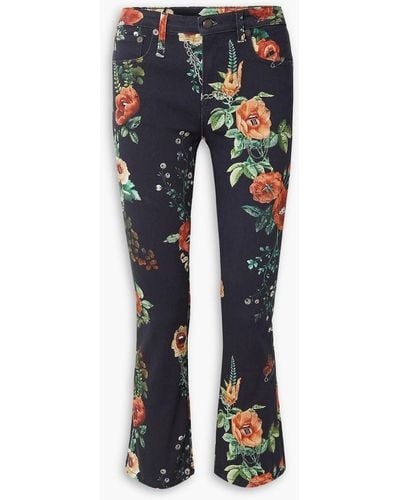 R13 Kick Fit Floral-print Mid-rise Flared Jeans - Blue