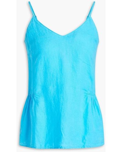 120% Lino Gathered Linen Camisole - Blue