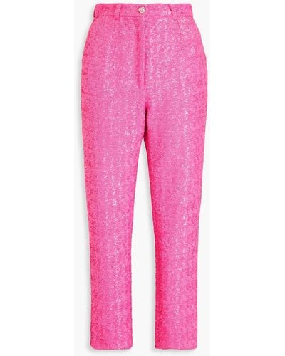 Dolce & Gabbana Sequined Crepe Slim-leg Pants - Pink