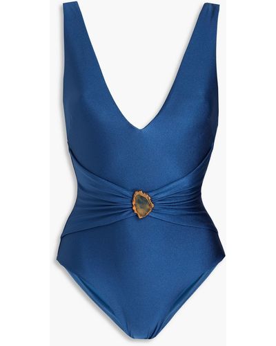 Zimmermann Andie Embellished Gathered Swimsuit - Blue