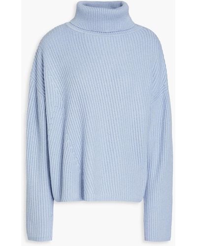 JOSEPH Ribbed Cotton, Wool And Cashmere-blend Turtleneck Sweater - Blue