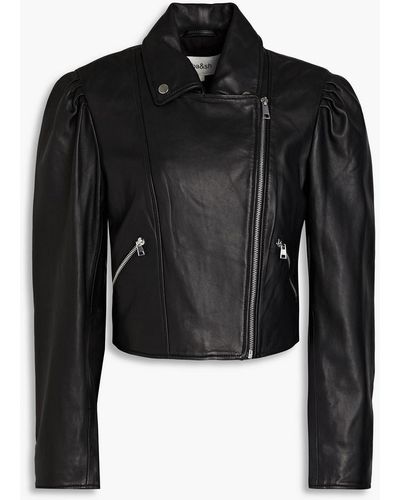 Ba&sh Nelio Cropped Leather Biker Jacket - Black